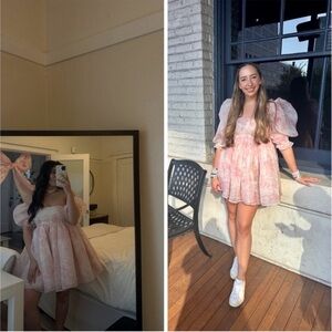 Selkie Pink Puff-Sleeve Mini Dress